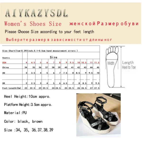 AIYKAZYSDL 2024 Brown Summer Beach Straw Hemp Rope Weave Sandals Flat Platform Wedge Heel Casual Boho Rivets Shoes Women Outdoor - Image 6