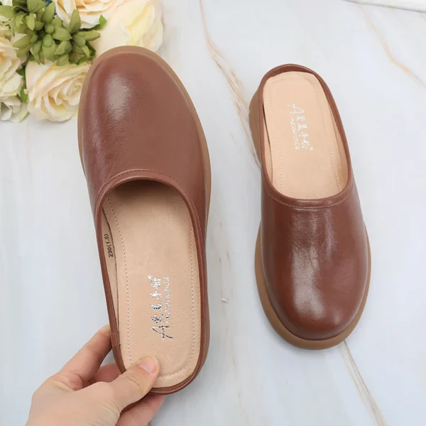 Closed Retro Leather Slippers for Women, Non-Slip, Flat, Outdoor, Ladies, Baotou, Cute Girls, Home, Plus Size Half Slipper 41 42 - Image 3