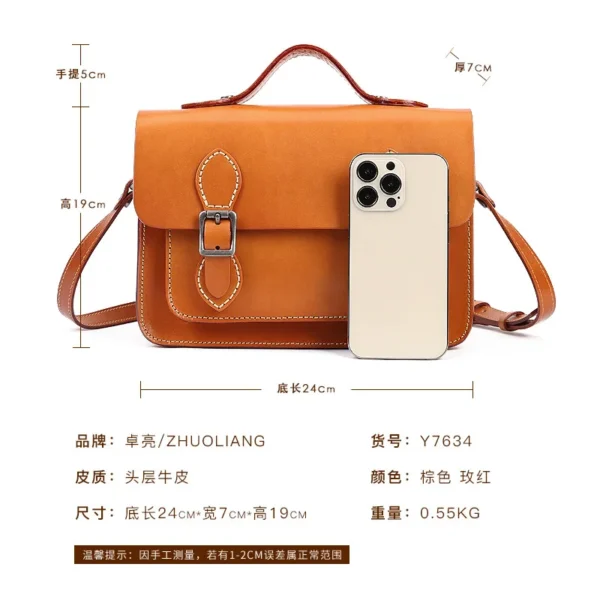 Cambridge bag head layer cowhide simple pure color handbag clasp Crossbody shoulder bag versatile leather small square bag - Image 4