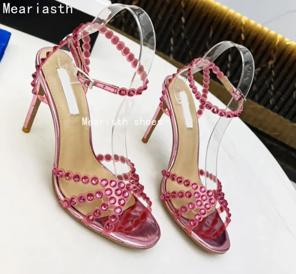 2023 Crystal Narrow Band Luxury Deisgner Sandals Women New Open Toe Thin High Heels Slingback Sexy Fashion Party Shoes For Women - Image 24