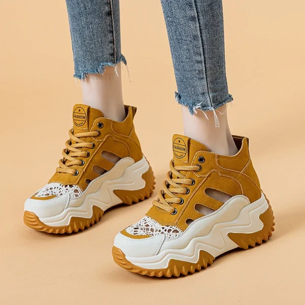 7cm Genuine Leather Platform Wedge Chunky Sneakers Casual Leisure Women Summer Sandals Girl Walking Flat Shoes Platform Sandals