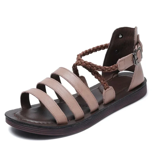 DRKANOL Fashion Gladiator Sandals For Women Open Toe Genuine Leather Casual Flat Roman Sandals Ladies Handmade Summer Shoes - Image 7