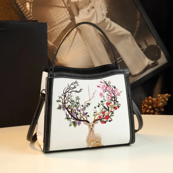 Women's Handbags 2023 New Genuine Leather Lady Shoulder Messenger Bag Embroidered Elegant Broadband Deer Crossbody Bags - Image 9