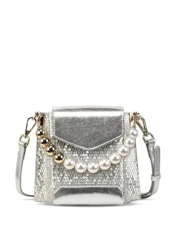 Women's Handbag Silver Sequin Pearl Chain New Luxury Brand Design Leather Texture Mesh Personalized Fashion Banquet Shoulder Bag