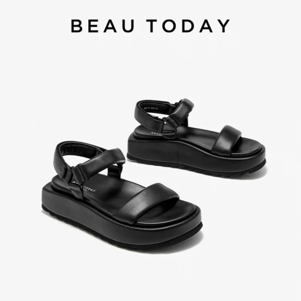 BEAUTODAY Leisure Gladiator Sandals Women Genuine Leather Thick Sole Open Toe Summer Beach Ladies Flat Footwears Handmade 32450