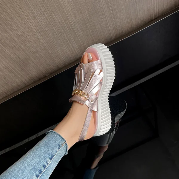 2024 Summer Gladiator Sandals Open Toe Silver Tassel Wedges Sandals Women Metal Decoration  Flat Platform Sandalias De Mujer - Image 6