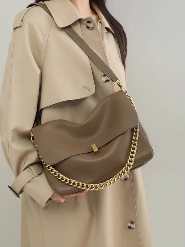 2024 New Niche Simple Shoulder Bag Leather Chain Bag Versatile Real Leather Women's Bag - Image 2