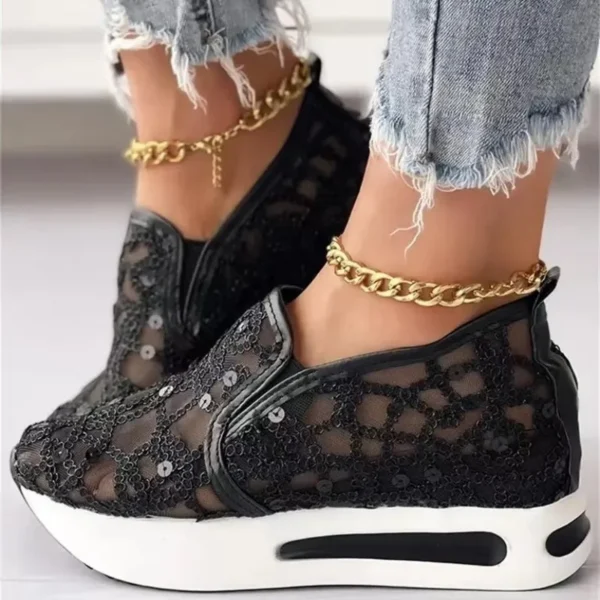 Women's Sneakers Floral Embroidery Mesh Sneakers for Women Slip on Casual Comfy Heeled Shoes Woman - Image 13