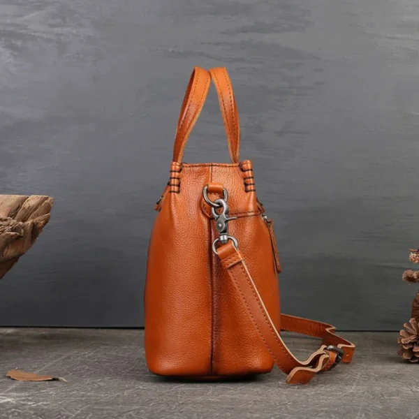 Women's Genuine Leather Square Tote Bag Luxury Office Ladies Studs Handbags Female Stitching Shoulder Bags Solid Color Shopper - Image 3