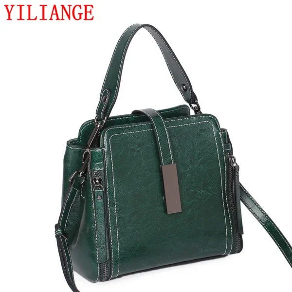 Women's shoulder bag leather zipper buckle  Vertical Square first layer cowhide bucket Handbag  Square street trend Women's bag - Image 5