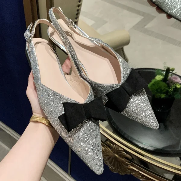 danxuefei women's Sequin fabric slingback slip-on flats sandals sweet bowtie casual female summer daily shoes for women  2023 - Image 3