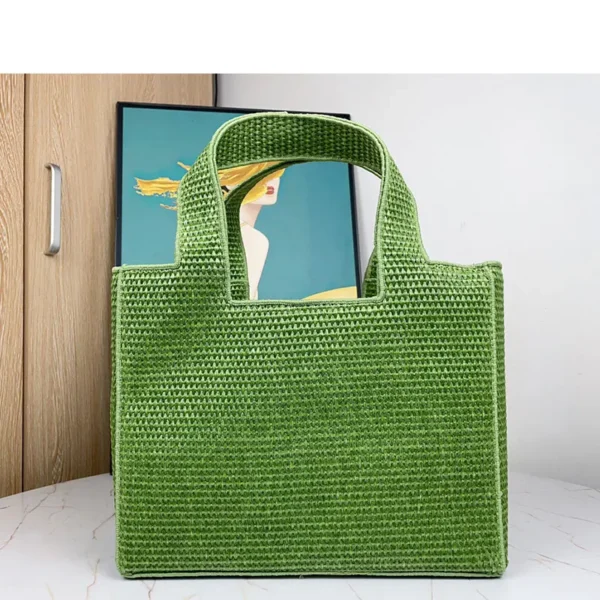 2024 Fashion Grass Bag Women's Handbag Classic Design Summer Grass Knitted Handbag Beach Vacation Outdoor Shoulder Bag Two Sizes - Image 2