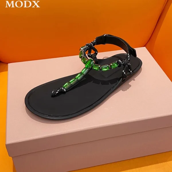 2024 Fashion Flat Sandals Clip-on Design Hemp Braided Holiday Casual Beach Shoes Genuine Leather Rhinestone Embellished Sandals