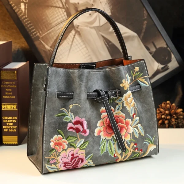 Embroidered Genuine Leather Women's Handbag Shoulder Bag 2022 New Portable Tote Bag Mother Wrist Messenger Bags Tide - Image 13