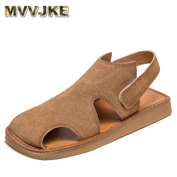 Women Sandals Suede First Layer Cowhide  High-quality Designer Summer Ladies Retro Flats Rome Sandal Handmade Shoes