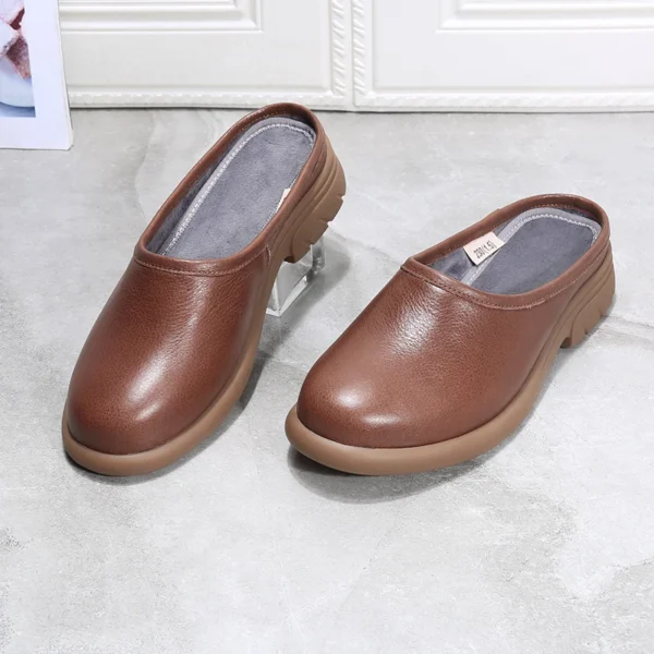 Closed Retro Leather Slippers for Women, Non-Slip, Flat, Outdoor, Ladies, Baotou, Cute Girls, Home, Plus Size Half Slipper 41 42 - Image 7