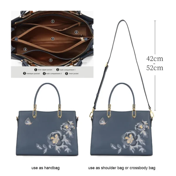 2023 New Women Bag Female Luxury Elegant Wedding Handbag Lady Split Leather Embroidered Peony Cross-body Shoulder Bag Messenger - Image 5