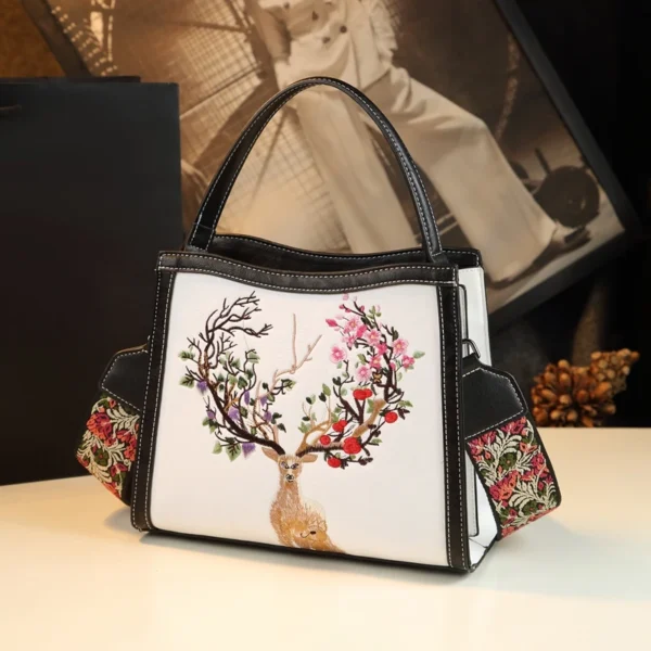 Women's Handbags 2023 New Genuine Leather Lady Shoulder Messenger Bag Embroidered Elegant Broadband Deer Crossbody Bags - Image 3