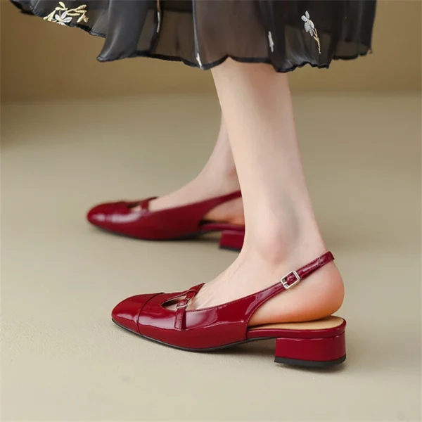 Burgundy Slingbacks Design T Straps Flat Women Shoes Square Toe Summer Buckle Retro Dress Mary Jane Zapatos Mujer New Luxury - Image 2