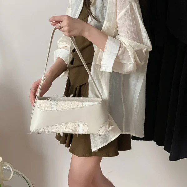 2024 New Elegant French Underarm Bag Niche Spliced Color Design Tassel High End Shoulder Pack Modern Popular Leisure Handbag - Image 5