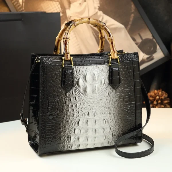 Brand Genuine Leather Bamboo Women's Bag Crocodile Pattern Ladies Handbag Portable Tote Bag Mom Tide Shoulder Messenger Bags2024 - Image 9