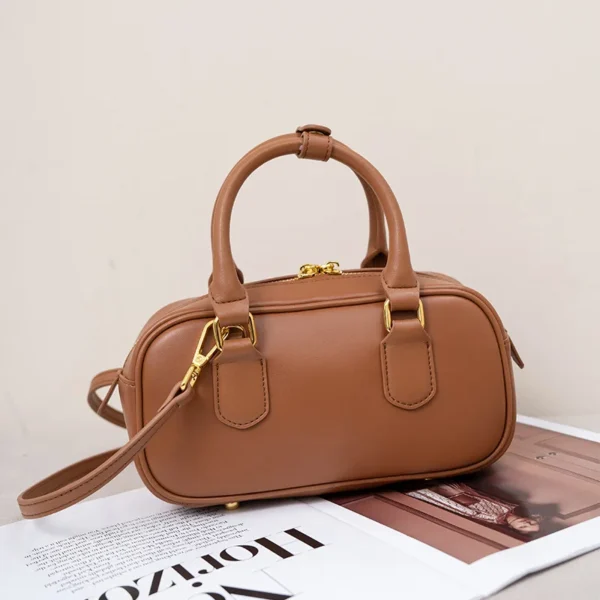 Women'S Leather Bag Bowling Handbag Boston Fashion Versatile Crossbody Leather Small Square Bag - Image 3