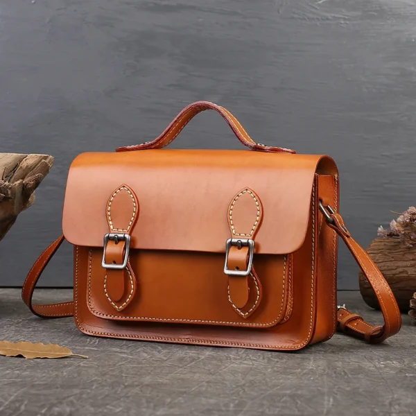 Cambridge bag head layer cowhide simple pure color handbag clasp Crossbody shoulder bag versatile leather small square bag