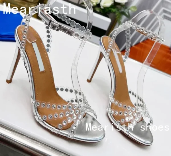 2023 Crystal Narrow Band Luxury Deisgner Sandals Women New Open Toe Thin High Heels Slingback Sexy Fashion Party Shoes For Women - Image 17