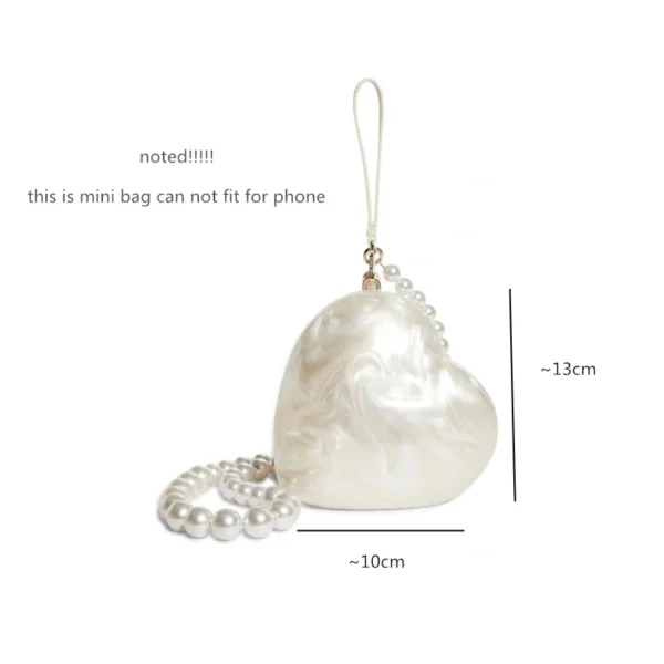 Acrylic heart bag women designer evening party cute pearl color purse 2023 new clutch handbag with strap wholesale - Image 5