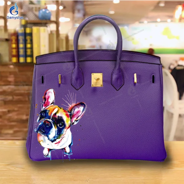 Art Print Colorful cute little dog Customize Totes Women Clutch purses and handbags Designer Ladies purses Genuine Leather New - Image 4