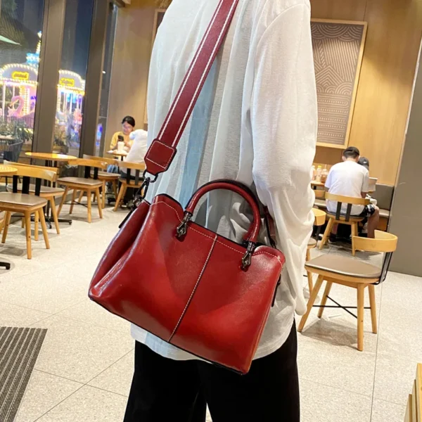 Women's leather stitching shoulder bag Europe and America designer bag crossbody Retro horizontal square cowhide Handbags ladies