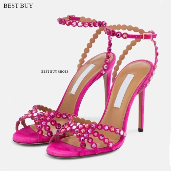 Women's green Silver peep toe Thin High Heel Rhinestone Sandals Embellished Ankle Strap Strappy Party Dress designer sandals - Image 7