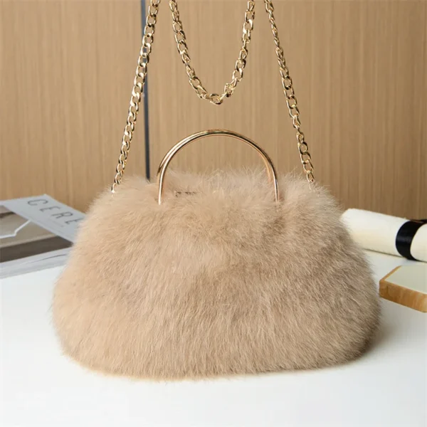 Women's New Fur Luxury Fox Raccoon Fur Fashion Mouth Diagonal Bag Large Capacity Handbag Temperament Women's Luxury Fur Bag