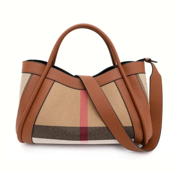 2024 New Retro Checkered Women's Handbag Fashionable and Advanced Large Capacity Canvas with Cowhide Mother and Child Bag - Image 2