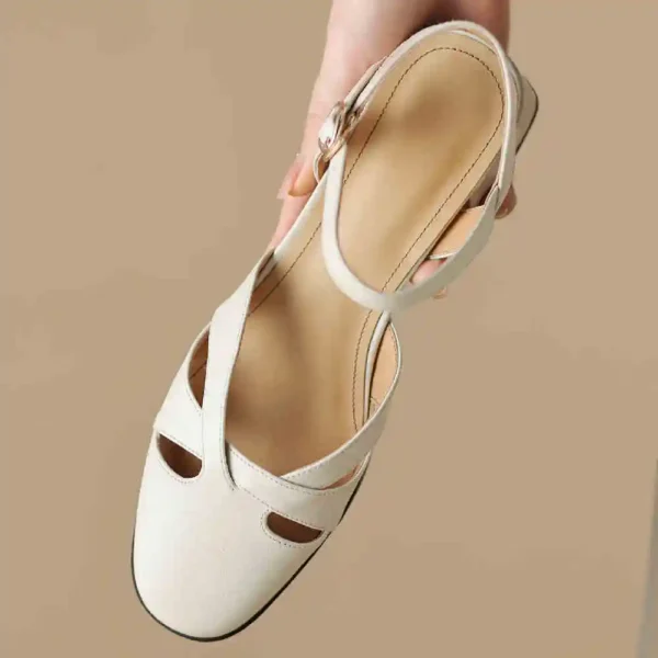 Women's sandals summer 2023 cow leather round toe ankle strap flats sandals british style hollow-out narrow band summer  shoes - Image 6