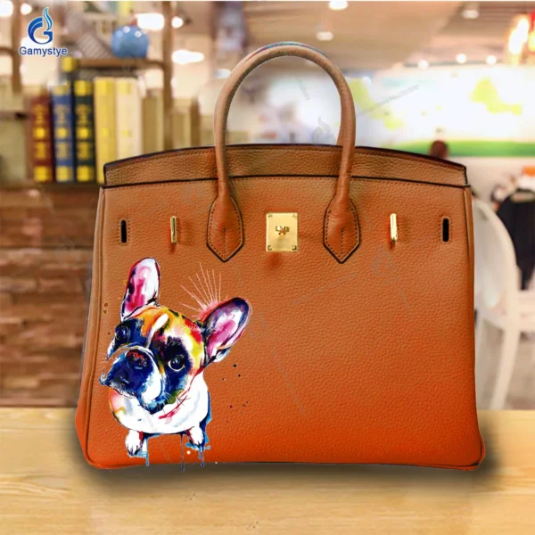 Art Print Colorful cute little dog Customize Totes Women Clutch purses and handbags Designer Ladies purses Genuine Leather New