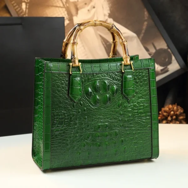 Brand Genuine Leather Bamboo Women's Bag Crocodile Pattern Ladies Handbag Portable Tote Bag Mom Tide Shoulder Messenger Bags2024