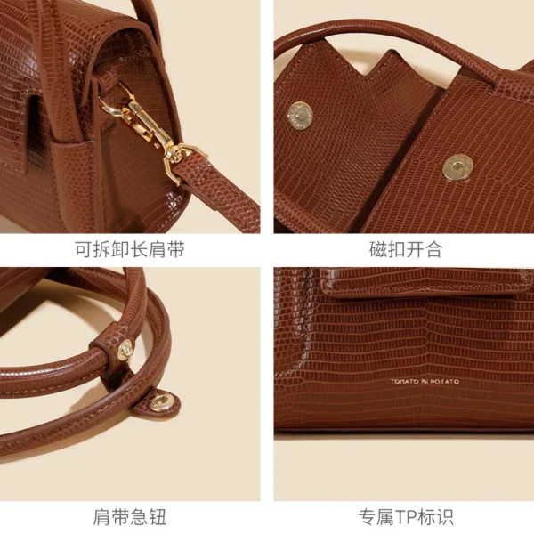 2023 new leather women's bag lizard print single-shoulder handbag niche design small square bag crossbody bag - Image 4