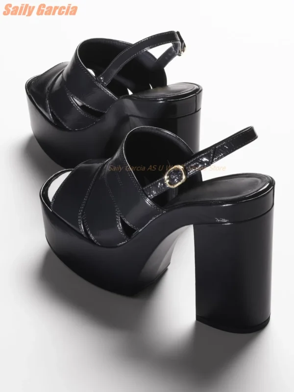 Back Straps Platform Sandals Chunky Heel Patent  Leather Summer Women Shoes New Arrival Luxury Fashion Open Square Toe Lady - Image 4