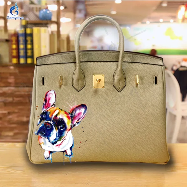 Art Print Colorful cute little dog Customize Totes Women Clutch purses and handbags Designer Ladies purses Genuine Leather New - Image 2