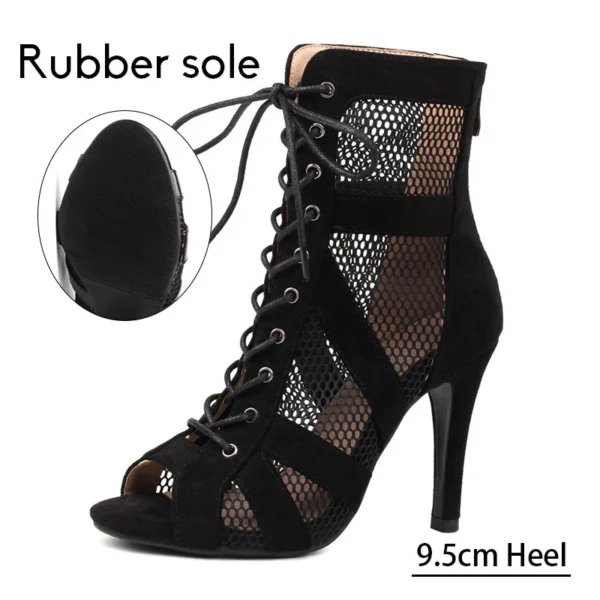 2024 New Women Latin Dance Shoes Black High Heels Ballroom Salsa Dance Shoes Sandals Mesh Boots Woman Thin Heels Plus Size 34-46 - Image 9