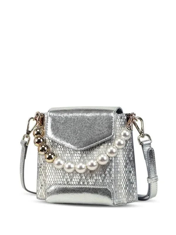 Women's Handbag Silver Sequin Pearl Chain New Luxury Brand Design Leather Texture Mesh Personalized Fashion Banquet Shoulder Bag - Image 6