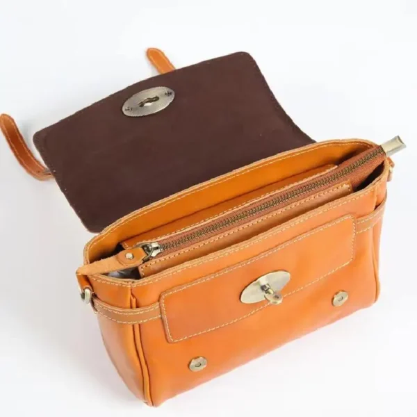 2022 New Genuine Leather Women's Handbags Retro Vegetable Tanned Cowhide Messenger Bag - Image 5