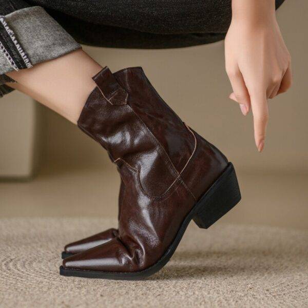 Autumn And Winter New Thick High Heel Pointed Sheepskin Fashion Women's Boots - Image 4