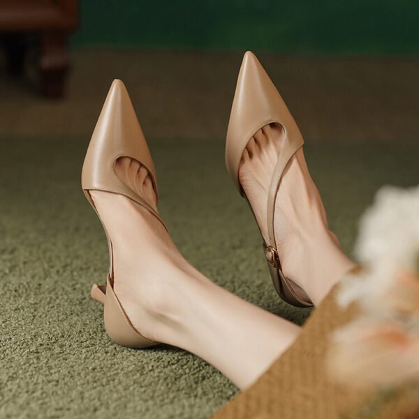 Women's Pointed-toe Hollowed Cowhide Closed Toe High Heels - Image 3