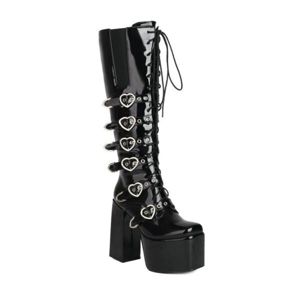 Women's High Heel Punk Front Lace-up Martin High Leg Boot - Image 7