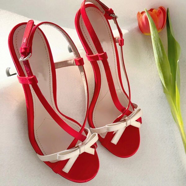 Women's Open Toe Stilettos Bow Buckle Sandals - Image 6