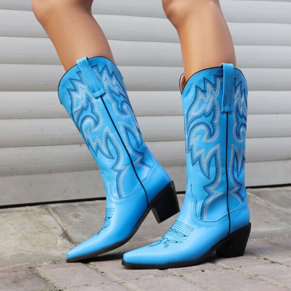 Ancient Chunky Heel Knight Boots Women's Fashionable All-match Embroidered High Boots Women's Shoes - Image 4