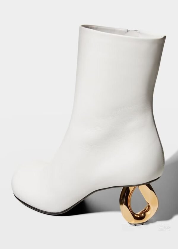 Beef Tendon Outsole Round Toe Mid Heel Boots White - Image 2