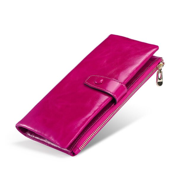 Women's Real Leather Long Multiple Card Slots Hand-held Retro Oil Wax Skin Coin Purse - Image 7